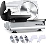 Meat Slicer, Adortec Electric Deli Food Slicer Machine for Home Use with 2 Blades & 2 Pushers, Meat Cutter for Beef Jerky, Bread, Bacon and Cheese. Thickness Adjustable, Easy to Clean