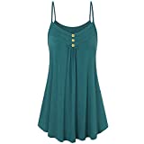 Aniywn Plus Size Vest Women Summer Loose Button V Neck Solid Color Pleated Cami Tank Tops Vest Blouse Green