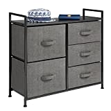 mDesign Storage Dresser Furniture Unit - Large Standing Organizer Chest for Bedroom, Office, Living Room, and Closet - 5 Drawer Removable Fabric Bins - Charcoal Gray/Black