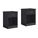 Reettic Wooden Nightstand Set of 2, End Table with Sliding Drawer and Opening Shelf, Sofa Side Table for Bedroom, Black RCTG101B02