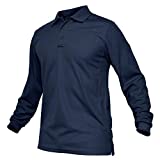 TACVASEN Men's Outdoor Sport Performance Polo Long Sleeve Shirt Navy,US XL