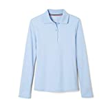 French Toast Girls' Big Uniform Long Sleeve Polo with Picot Collar (Standard & Plus), Light Blue, M (7/8)