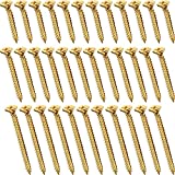 100 Pieces M4 Multi-Purpose Screw Flat Head Self Tapping Screw for Many Materials and Wall Hanging Picture Frame, 2 Inch,1.6 Inch,1.2 Inch in Length (Gold)