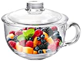 Glass Cereal Bowl Glass Soup Bowl with Handle, Clear Small Bowls with Glass Lid Oatmeal Breakfast Bowls Microwave Safe Glassware Yogurt Bowl for Dessert Pasta Rice,500ml/16 oz