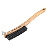 Forney 70511 Wire Scratch Brush, Carbon Steel with Curved Wood Handle & Metal Scraper, 13-11/16"-by-.014"