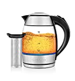 Chefman Electric Glass Kettle LED Indicator Lights, 360 deg Swivel Base, BPA Free, Stainless Steel, 1.8 Liters