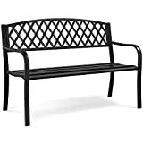 Yaheetech Garden Bench Patio Park Bench, Cast Iron Steel Frame Porch Bench, Outdoor Yard Furniture with Mesh Pattern and Armrests for Lawn, Deck, Work, Path, Backyard, Entryway Clearance - Black