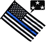 US Flag Factory 3x5 FT American Thin Blue Line Flag (Embroidered Stars, Sewn Stripes) for Police Officers - Blue Lives Matter Flag - Outdoor SolarMax Nylon - 100% Made in America