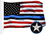 G128 - Blue Lives Matter American USA Police Flag Embroidered Stars Sewn Stripes 3X5 FT Brass Grommets - Honoring Men Women Law Enforcement Officers Red Black White Blue