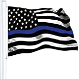 G128 - Thin Blue Line Flag 3x5 FT Embroidered Heavy Duty 220GSM Tough Spun Polyester U.S. American Flag Brass Grommets Honoring Men and Women of Law Enforcement Black White and Blue US Flag