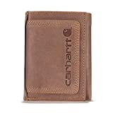 Carhartt Men's Standard Trifold, Durable Wallets, Available Canvas Styles, Leather Triple-Stitched (Brown), One Size