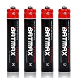 4X AAAA Battery Batmax Rechargeable Ni-Mh for Surface Pen Active Stylus Streamlight Stylus Lights Watch LED Flashlight Mini Fan and More Devices