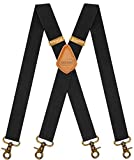 MENDENG Suspenders for Men Black Bronze Snap Hooks for Belt Loops Elastic X Back
