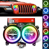 COWONE DOT Approved 9"Inch RGB Halo Led Round Headlights [DIY RGB Color] Compatible with Jeep Wrangler JL Sport Rubicon Sahara 2018-2021[Integrated Mounting Bracket]