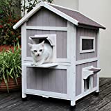 Outdoor Cat House Feral-Cat Shelter Escape Door Waterproof Insulated Two Story HiCaptain