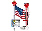 21 FT Tapered Telescoping Silver Flag pole Tangle Free Commercial Flagpole 2.5 inch base 3x5 Embroidered and Sewn US Nylon Flag included Hardware for Holding Two Flags Flash Collar and Solar Light