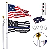 20FT Telescopic Flag Pole Kit, Heavy Duty Telescoping Flagpole Fly 2 Flags, Extra Thick Aluminum Outdoor Inground Flag Poles with 3x5 USA Flag for Yard, Residential or Commercial, Silver