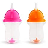 Munchkin Any Angle Weighted Toddler Straw Cup with Click Lock Lid, Pink/Orange, 10 Ounce (Pack of 2)