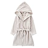 TADO MUSLIN Organic Cotton Toddler Bathrobe, Soft and Breathable Robe for Kid, Boy& Girl Hooded Towel, 6-8 T, Khaki