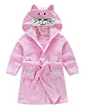 Kids Little Boys Girls Hooded Pajamas Cartoon Animal Bath Robes(Pink cat, 3-4T(Height:39.4"-43.3"/100-110cm))
