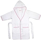 Prince George Style Kids Bathrobe. Luxury Kids Hooded Bathrobe White and Pink Checkered Binding For Toddlers Turkish Terry Bath Towel Cute and Cuddly. Super Soft and Absorbent.
