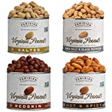 FERIDIES Assorted Seasoned Super Extra large Virginia Peanuts - 9oz Tins (Pack of 4) Salted, Hot and Spicy, Sea Salt & Black Pepper & Redskin