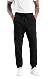 THE GYM PEOPLE Men's Fleece Joggers Pants with Deep Pockets Athletic Loose-fit Sweatpants for Workout, Running, Training (Large, Lightweight Basic-Black)