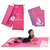 ABTECH Kids Yoga Mat Set - Fun Unicorn Yoga Mat for Girls - Comfortable - Chemical Free - Non-Toxic - Non-Slip - 60 X 24 X 0.2 Inches - w/ 12 Yoga Cards for Kids - Cute Carrier Bag - Pink - Ages 3-12