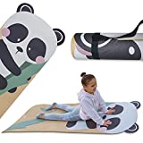Kids Yoga Panda Mat for Girls and Boys w/ Panda Ears by ABTECH. Cute Non Slip Kids Exercise Equipment, Lightweight, Comfortable, w/ Yoga Straps for Easy Carrying, Ages 3-12 60x24x0.2 Inches