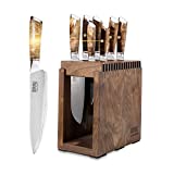 Knife Set Block - 8 Piece Chefs Knife Set - Damascus Steel VG10 Japanese Stainless Steel Home Kitchen Knife Set With Shadow wood Handle&Unviersal Walnut Block