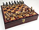 Japanese Samurai Warrior Oriental Chess Set W/ High Gloss Cherry & Burlwood Color Storage Board 17"