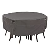 Classic Accessories Ravenna Waterproof Round Patio Table & Chair Set Cover, Outdoor Dining General Purpose Furniture Covers with Cord Lock & Padded Handles, 94 inch