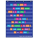 Eamay Standard Pocket Charts, Clear 10 Pocket Chart for Teacher Lessons in a Classroom or Home Use – Fits Standard 3” Sentence Strips and Word Cards, Blue