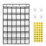 SAVERHO Classroom Pocket Chart for Cell Phones,36 Clear Pocket Chart for Calculator Holder with 36 Number Sticker (White)
