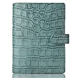 Genuine Leather a6 Planner Cover with Pen Loop Card Slots Zipper Pockets, Personal Organizer Cover, Compatible with Most A6 size Planners notebooks (Crocodile-Green)