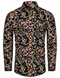 fohemr Mens Baroque Shirt Luxury Chain Print Long Sleeve Button Down Shirt Gold Chain Black X-Large