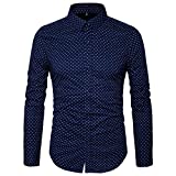 MUSE FATH Men’s Button Down Dress Shirt-Cotton Casual Long Sleeve Shirt-Party Dress Shirt-Navy Blue-M