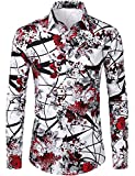 ZEROYAA Men's Hipster Rose Design Casual Slim Fit Long Sleeve Button Down Floral Shirt ZLCL04-105-Burgundy Large