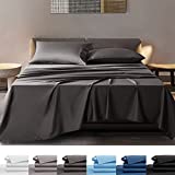 SONORO KATE Bamboo Sheets Bed Sheet Set - 100% Pure Organic Viscose - 400TC Bamboo 6 Pieces - Fit 18-20 Inch Deep Pocket Silk Feel, Cooling, Anti-Static, Hypoallergenic (Dark Grey, King)