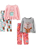 Simple Joys by Carter's Girls' 4-Piece Pajama Set (Poly Top & Fleece Bottom), Doe/Bear, 4T