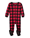 Leveret Kids & Toddler Boys Girls Footed Pajamas 100% Cotton Red & Black Plaid (Size 6-12 Months)