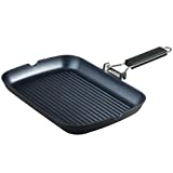 SKITCHN Grill Pan with Folding Handle, Nonstick Grill Pan for Stove Tops, Induction Compatible KBBQ Grill Pan with Pour Spouts, Indoor Rectangle BBQ Grilling Pan - 13  9IN