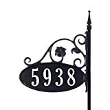 Address America Park Place Oval Reflective 911 Home Address Sign for Yard - Custom Made Address Plaque - Wrought Iron Look (58" Pole) - AS