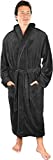 NY Threads Luxurious Mens Shawl Collar Fleece Bathrobe Spa Robe (Large/X-Large, Grey)