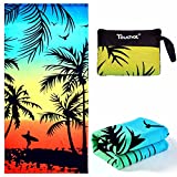 Touchat Beach Towel Oversized,Thick Sand Free Microfiber Beach Towel 30”x60”, Super Absorbent Tropical Coconut Tree Sunset Swim Beach Towels for Kids,Women,Men,Boys , Girls