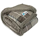 PetAmi Dog Blanket for Bed, XL Pet Blanket Large Dogs, Fleece Furniture Couch Cover Protector Sofa Car Crate Kennel, Soft Sherpa Cat Throw Plush Reversible Washable, Twin 60x80 Plaid Taupe