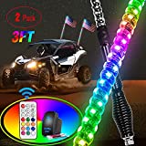 Nilight 2PCS 3FT Spiral RGB Led Whip Light with Spring Base Chasing Light RF Remote Control Lighted Antenna Whips for Can-Am ATV UTV RZR Polaris Dune Buggy Offroad Truck