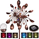 HDNICEZM Solar Wind Spinner Multi-Color LED Lighting by Solar Powered Glass Ball with Kinetic Wind Aculptures Dual Direction Decorative Lawn Ornament Wind Mill.