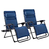 CO-Z XL Zero Gravity Chairs w Cup Holders, Oversized Recliner Chairs w Adjustable Headrests, Reclinable Folding Chairs for Outdoors Bedroom More, Padded Camping Chairs, 350lb Cap, Set of 2, Blue