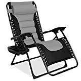 Best Choice Products Oversized Padded Zero Gravity Chair, Folding Outdoor Patio Recliner, XL Anti Gravity Lounger for Backyard w/Headrest, Cup Holder, Side Tray, Textilene Mesh - Gray